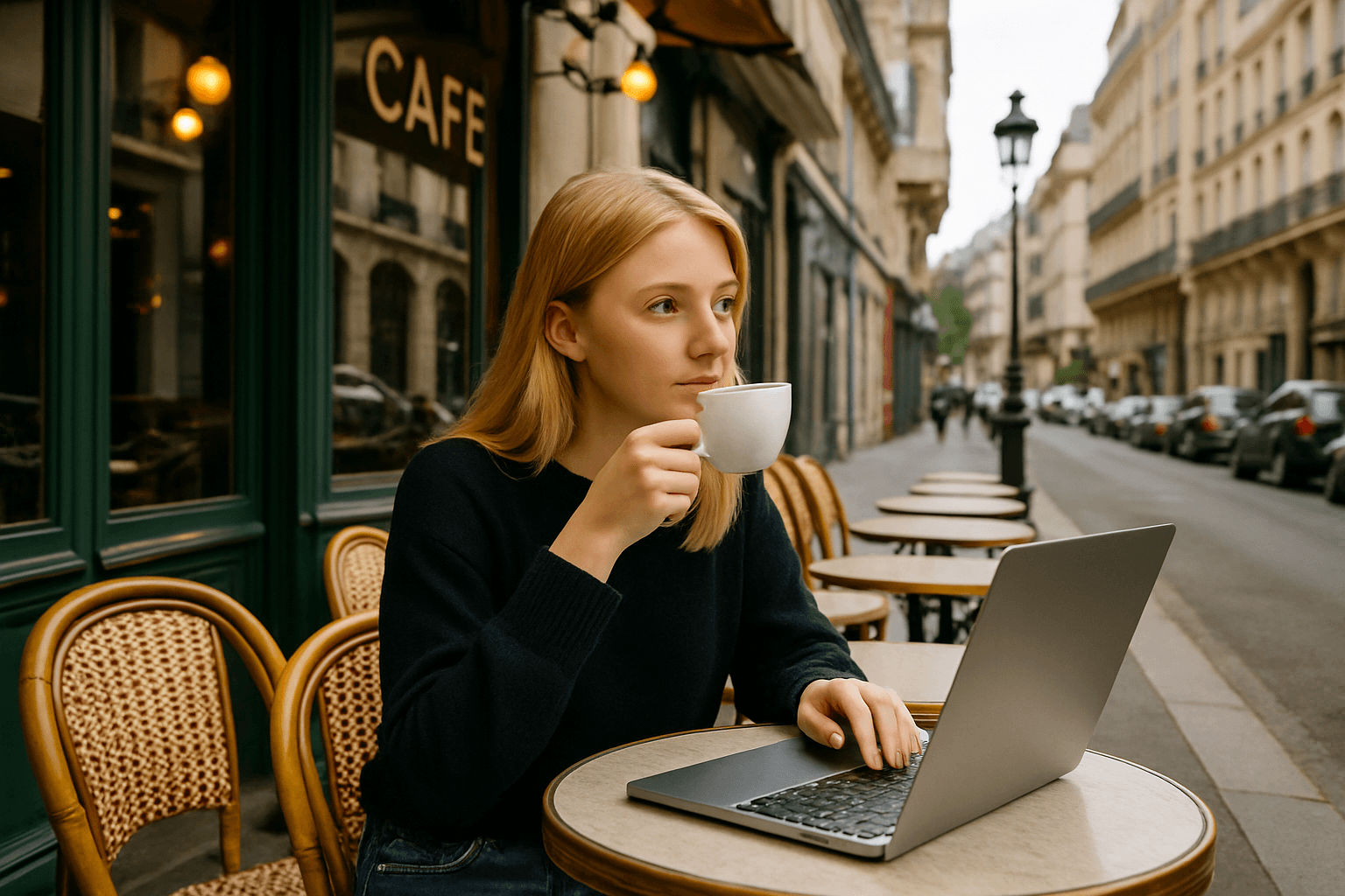 A girl in a cafe in Paris